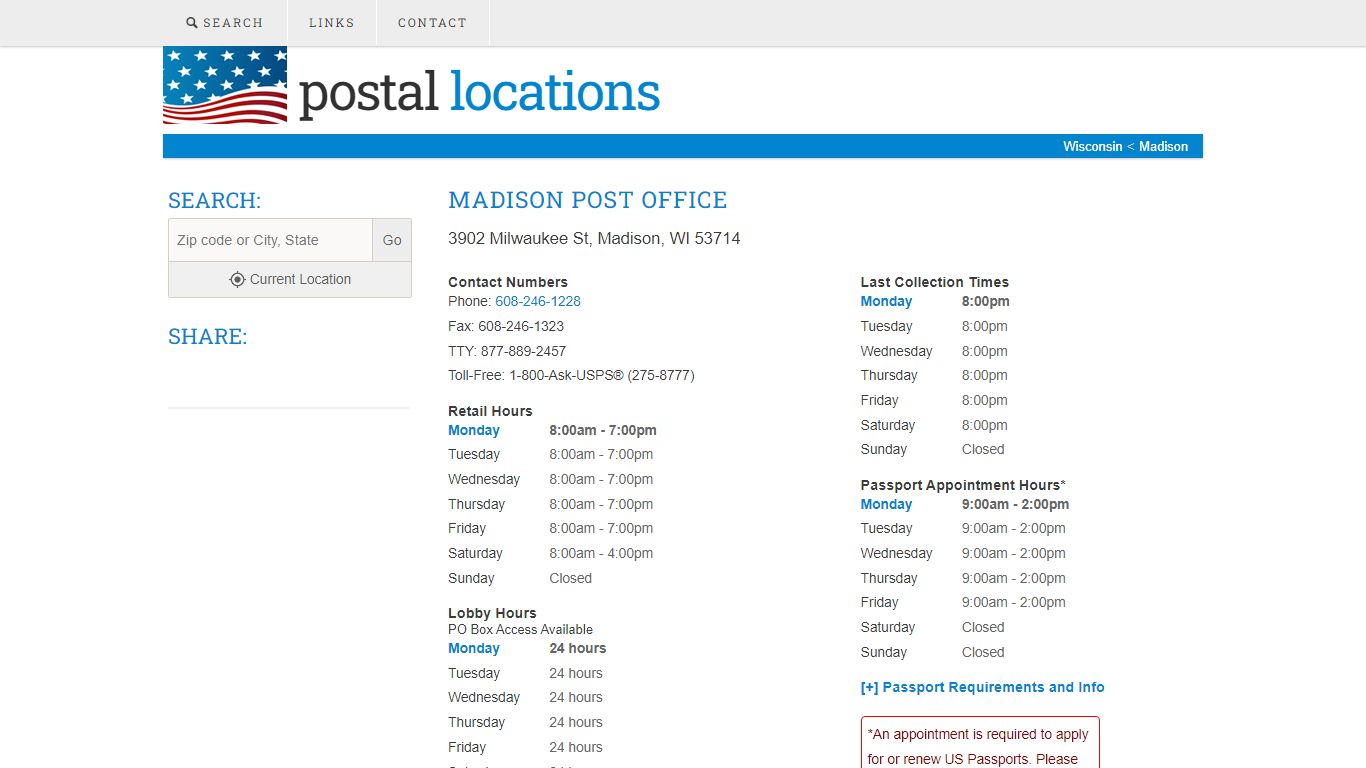 Post Office in Madison, WI - Hours and Location - Postal Locations