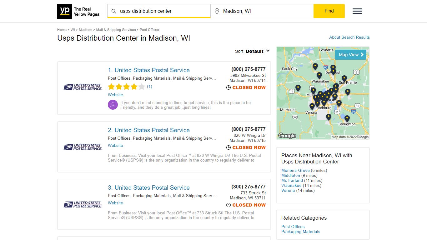 Usps Distribution Center in Madison, WI - Yellow Pages